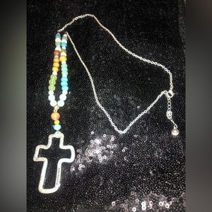 Psalms 91:4 beaded cross necklace.  Silver cross